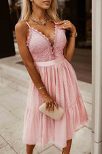 Lace Adjustable Spaghetti Strap Tiered Dress - SHE BADDY© ONLINE WOMEN FASHION & CLOTHING STORE