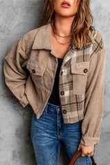 Plaid Corduroy Dropped Shoulder Jacket - SHE BADDY© ONLINE WOMEN FASHION & CLOTHING STORE