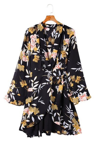 Floral Tie Waist Flare Sleeve Dress - SHE BADDY© ONLINE WOMEN FASHION & CLOTHING STORE