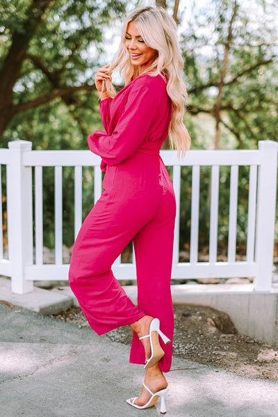 Belted V-Neck Wide Leg Jumpsuit - SHE BADDY© ONLINE WOMEN FASHION & CLOTHING STORE