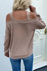 Cold Shoulder Rib-Knit Sweater - SHE BADDY© ONLINE WOMEN FASHION & CLOTHING STORE