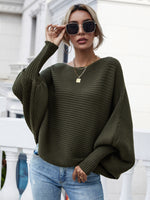 Horizontal Ribbing Dolman Sleeve Sweater - SHE BADDY© ONLINE WOMEN FASHION & CLOTHING STORE
