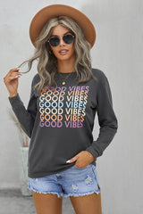 GOOD VIBES Graphic Sweatshirt - SHE BADDY© ONLINE WOMEN FASHION & CLOTHING STORE