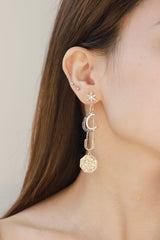 Inlaid Rhinestone Moon and Star Drop Earrings - SHE BADDY© ONLINE WOMEN FASHION & CLOTHING STORE