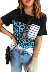 Mixed Print Color Block Round Neck Tee Shirt - SHE BADDY© ONLINE WOMEN FASHION & CLOTHING STORE