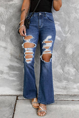 Distressed High Waist Flare Jeans - SHE BADDY© ONLINE WOMEN FASHION & CLOTHING STORE