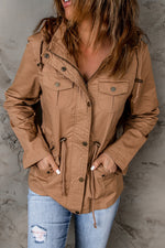Drawstring Waist Hooded Jacket with Pockets - SHE BADDY© ONLINE WOMEN FASHION & CLOTHING STORE