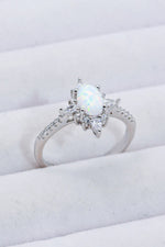 Platinum-Plated Opal and Zircon Ring - SHE BADDY© ONLINE WOMEN FASHION & CLOTHING STORE