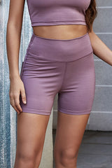 Exposed Seam Decorative Button Yoga Shorts - SHE BADDY© ONLINE WOMEN FASHION & CLOTHING STORE