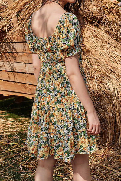Floral Flounce Sleeve Tiered Dress - SHE BADDY© ONLINE WOMEN FASHION & CLOTHING STORE