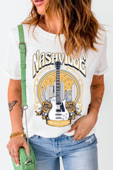 NASHVILLE MUSIC CITY Round Neck Tee Shirt - SHE BADDY© ONLINE WOMEN FASHION & CLOTHING STORE