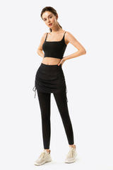 Drawstring Ruched Faux Layered Yoga Leggings - SHE BADDY© ONLINE WOMEN FASHION & CLOTHING STORE