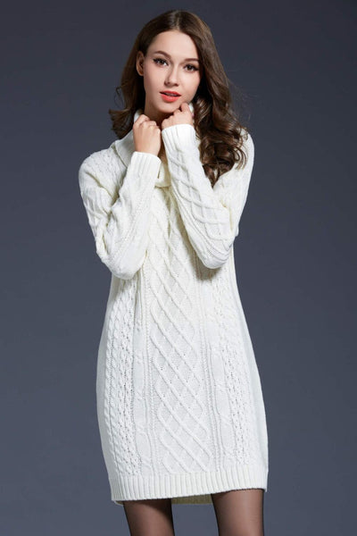 Full Size Mixed Knit Cowl Neck Dropped Shoulder Sweater Dress - SHE BADDY© ONLINE WOMEN FASHION & CLOTHING STORE