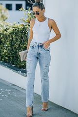 Acid Wash Distressed Jeans with Pockets - SHE BADDY© ONLINE WOMEN FASHION & CLOTHING STORE