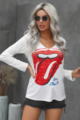 Lips Graphic V-neck T-Shirt - SHE BADDY© ONLINE WOMEN FASHION & CLOTHING STORE