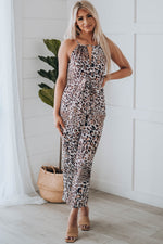 Leopard Print Tie Front Grecian Jumpsuit - SHE BADDY© ONLINE WOMEN FASHION & CLOTHING STORE