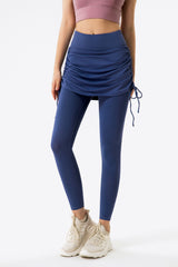 Drawstring Ruched Faux Layered Yoga Leggings - SHE BADDY© ONLINE WOMEN FASHION & CLOTHING STORE