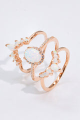 Opal and Zircon Three-Piece Ring Set - SHE BADDY© ONLINE WOMEN FASHION & CLOTHING STORE
