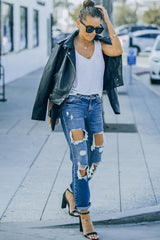 Distressed Frayed Trim Straight Leg Jeans - SHE BADDY© ONLINE WOMEN FASHION & CLOTHING STORE