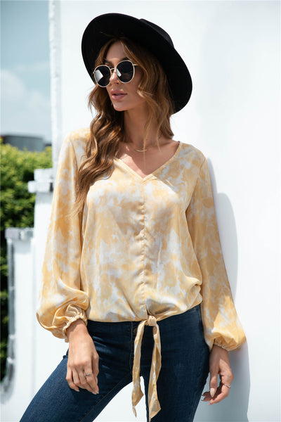 Tie-Dye Tied Balloon Sleeve Blouse - SHE BADDY© ONLINE WOMEN FASHION & CLOTHING STORE