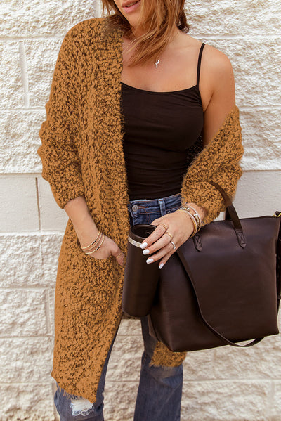 Fuzzy Popcorn Knit Open Front Longline Cardigan - SHE BADDY© ONLINE WOMEN FASHION & CLOTHING STORE