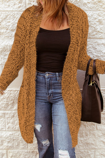 Fuzzy Popcorn Knit Open Front Longline Cardigan - SHE BADDY© ONLINE WOMEN FASHION & CLOTHING STORE