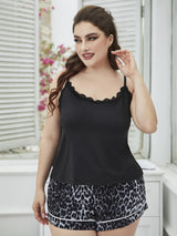 Plus Size Lace Trim Scoop Neck Cami and Printed Shorts Pajama Set - SHE BADDY© ONLINE WOMEN FASHION & CLOTHING STORE