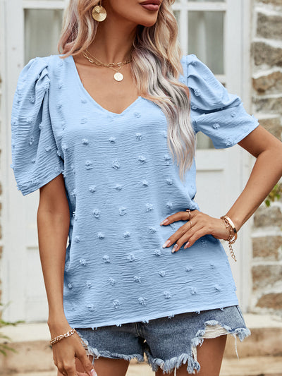 Swiss Dot Short Puff Sleeve Top - SHE BADDY© ONLINE WOMEN FASHION & CLOTHING STORE