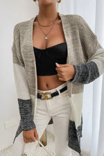 Tricolor Color Block Open Front Cardigan - SHE BADDY© ONLINE WOMEN FASHION & CLOTHING STORE