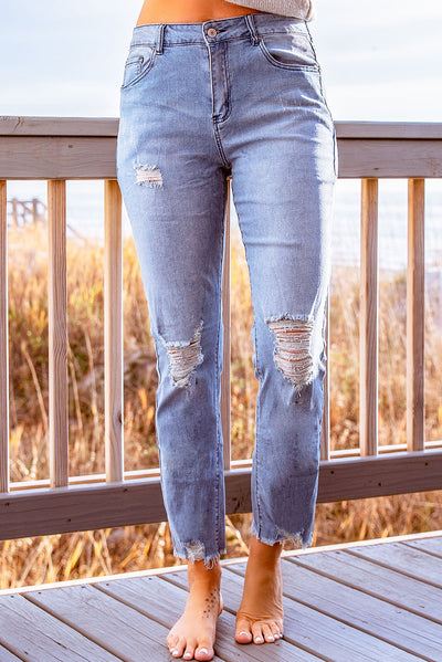 Stylish Distressed Cropped Jeans - SHE BADDY© ONLINE WOMEN FASHION & CLOTHING STORE