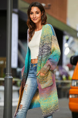 Gradient Button Down Duster Cardigan with Pockets - SHE BADDY© ONLINE WOMEN FASHION & CLOTHING STORE