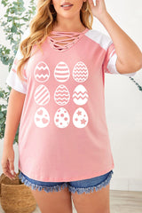 Plus Size Easter Egg Graphic Crisscross Tee Shirt - SHE BADDY© ONLINE WOMEN FASHION & CLOTHING STORE