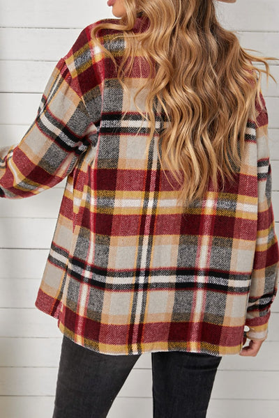 Plaid Pocketed Button Down Shacket - SHE BADDY© ONLINE WOMEN FASHION & CLOTHING STORE