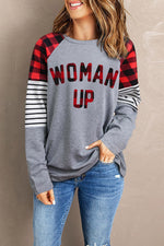 WOMAN UP Plaid Striped Raglan Sleeve Top - SHE BADDY© ONLINE WOMEN FASHION & CLOTHING STORE
