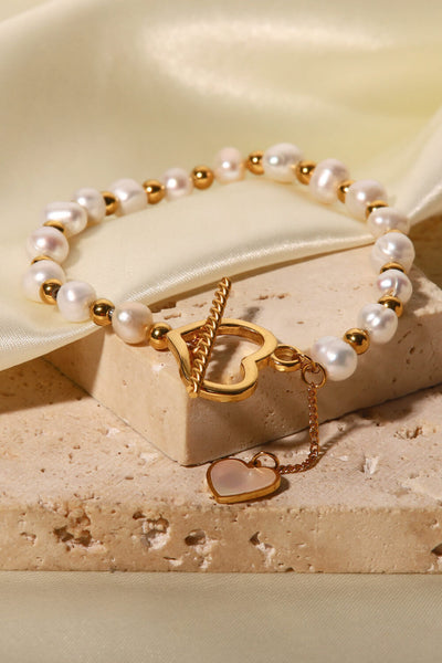 Freshwater Pearl Heart Charm Bracelet - SHE BADDY© ONLINE WOMEN FASHION & CLOTHING STORE