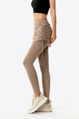 Drawstring Ruched Faux Layered Yoga Leggings - SHE BADDY© ONLINE WOMEN FASHION & CLOTHING STORE