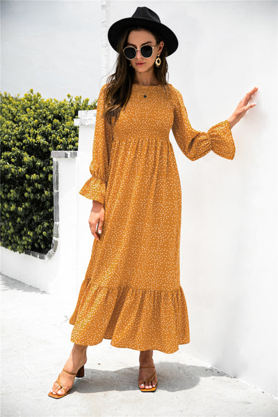Printed Puff Sleeve Ruffle Maxi Dress - SHE BADDY© ONLINE WOMEN FASHION & CLOTHING STORE