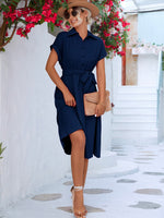 Cuffed Short Sleeve Belted Shirt Dress - SHE BADDY© ONLINE WOMEN FASHION & CLOTHING STORE