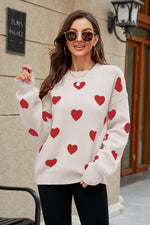 Heart Pattern Lantern Sleeve Round Neck Tunic Sweater - SHE BADDY© ONLINE WOMEN FASHION & CLOTHING STORE