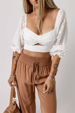 Eyelet Sweetheart Neck Cutout Crop Top - SHE BADDY© ONLINE WOMEN FASHION & CLOTHING STORE