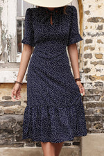 Polka Dot Tie Front Ruffled Midi Dress - SHE BADDY© ONLINE WOMEN FASHION & CLOTHING STORE