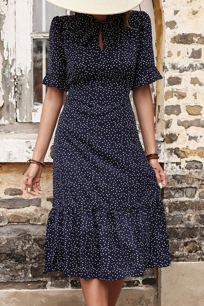 Polka Dot Tie Front Ruffled Midi Dress - SHE BADDY© ONLINE WOMEN FASHION & CLOTHING STORE