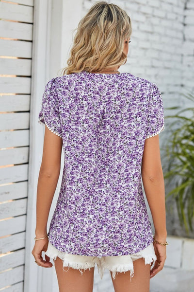 Floral Notched Neck Blouse - SHE BADDY© ONLINE WOMEN FASHION & CLOTHING STORE