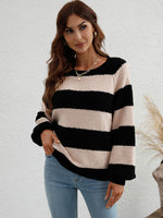 Striped Raglan Sleeve Ribbed Trim Knit Top - SHE BADDY© ONLINE WOMEN FASHION & CLOTHING STORE