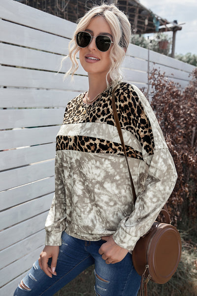 Tie-Dye Leopard Round Neck Sweatshirt - SHE BADDY© ONLINE WOMEN FASHION & CLOTHING STORE