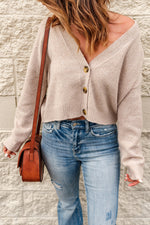 Button Down V-Neck Cropped Cardigan - SHE BADDY© ONLINE WOMEN FASHION & CLOTHING STORE