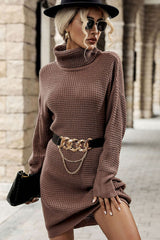 Turtleneck Dropped Shoulder Mini Sweater Dress - SHE BADDY© ONLINE WOMEN FASHION & CLOTHING STORE