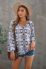 Printed Off-Shoulder Tied Balloon Sleeve Blouse - SHE BADDY© ONLINE WOMEN FASHION & CLOTHING STORE