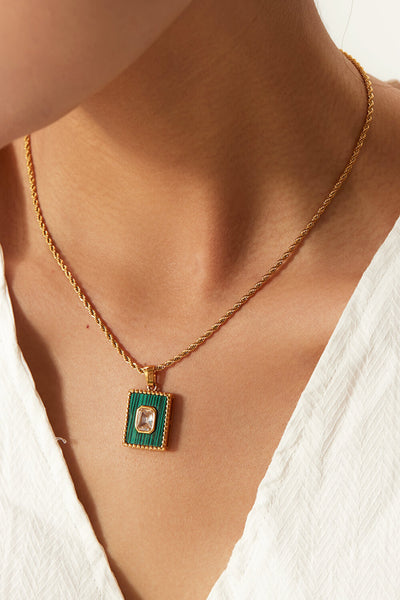 Square Pendant Twisted Chain Necklace - SHE BADDY© ONLINE WOMEN FASHION & CLOTHING STORE