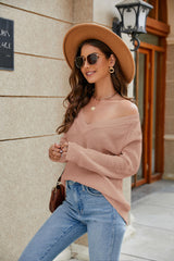 Raglan Sleeve Ribbed Trim Plunge Knit Top - SHE BADDY© ONLINE WOMEN FASHION & CLOTHING STORE